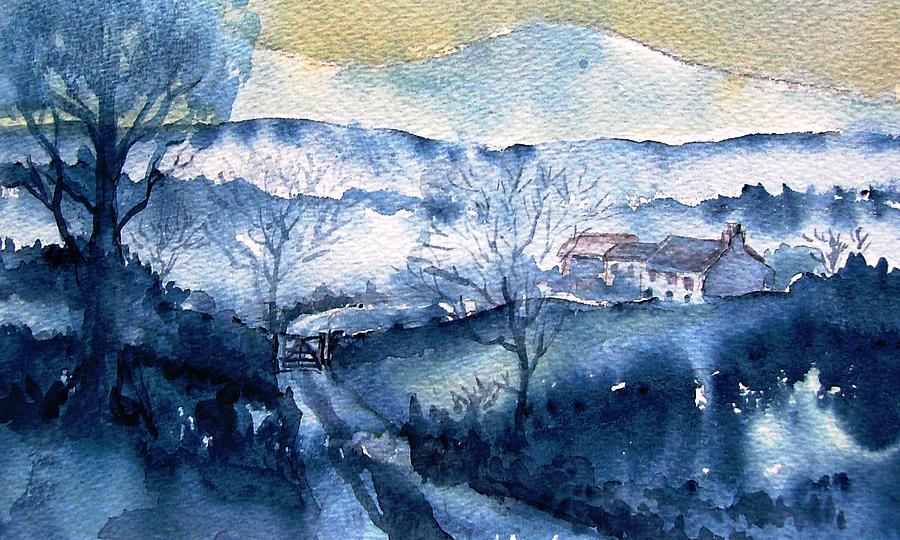 Mist Rising over Snow in Wicklow Mts Ireland .   Painting by Trudi Doyle