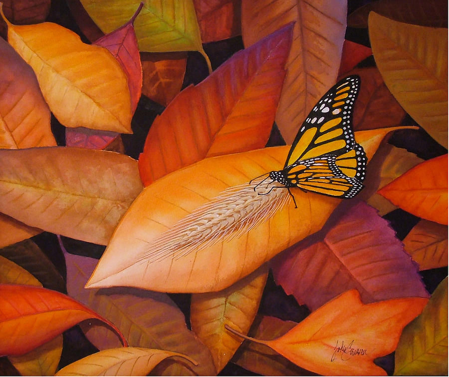 Butterfly Painting - Mistaken Identity  butterfly on leaves by John Samsen