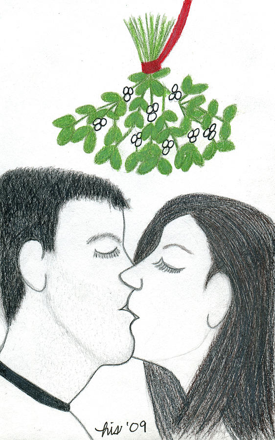 mistletoe drawing kissing
