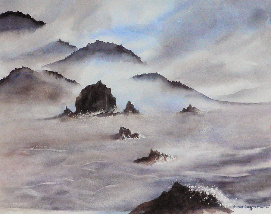 Mists of Haystack Rock Painting by Pamela Shearer