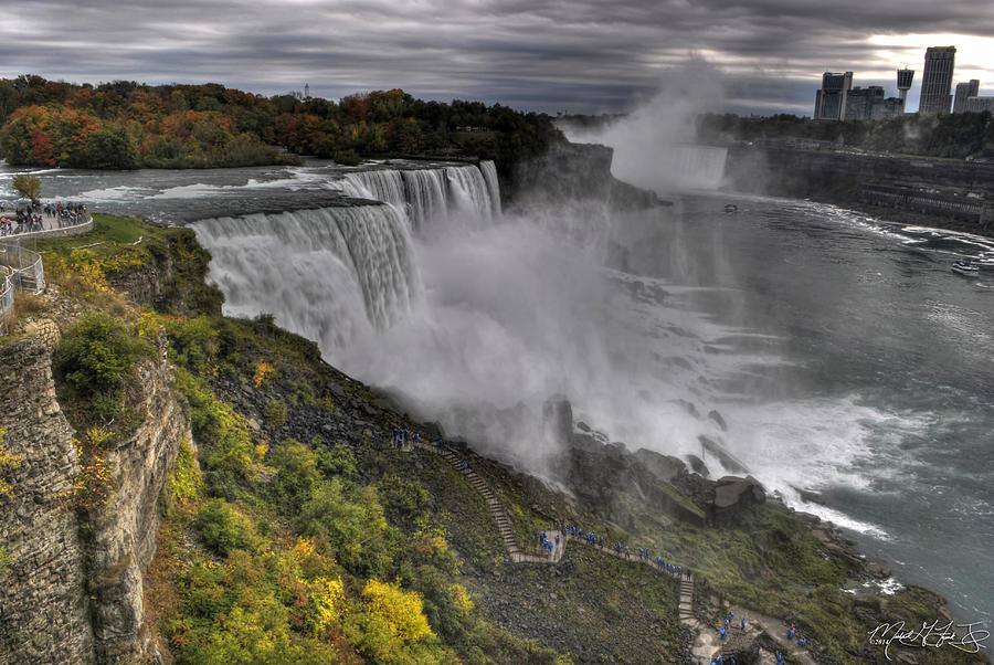 Waterfall Photograph - Misty Autumn at Niagara Falls v6 by Michael Frank Jr