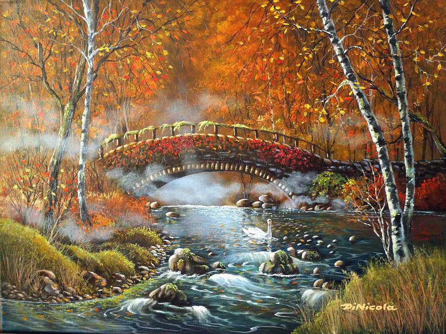 Misty Autumn Swan Painting by Anthony DiNicola