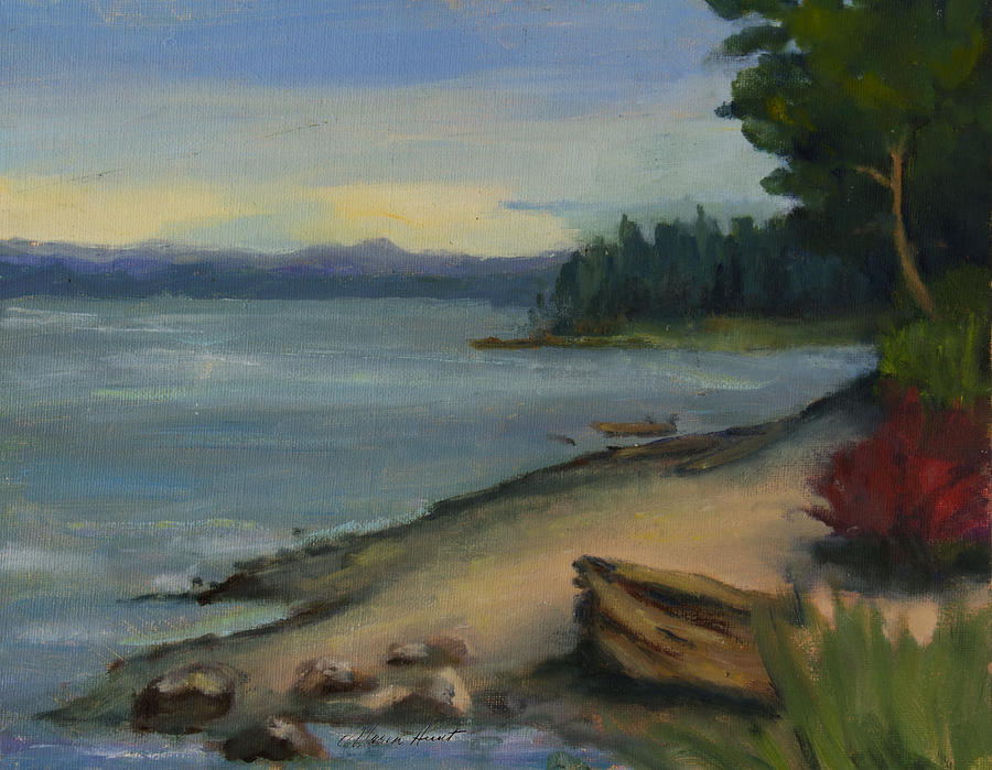 Misty October Puget Sound Painting by Maria Hunt