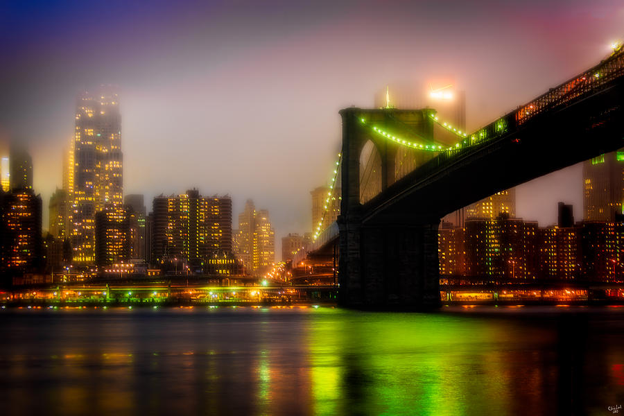 Misty Evening By The Brooklyn Bridge Photograph by Chris Lord