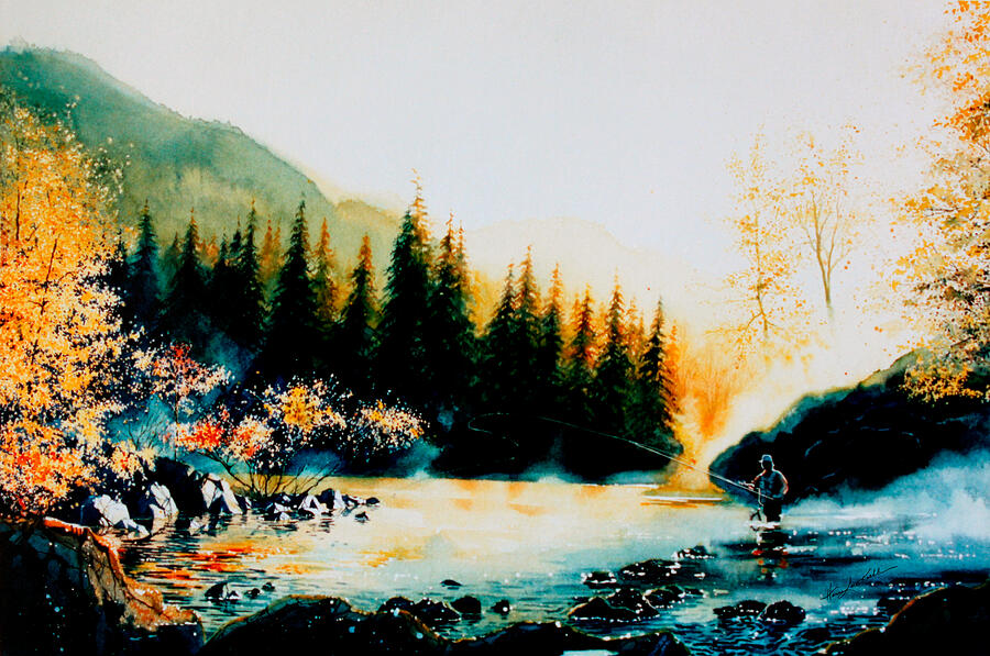 Misty Fishing Morning Painting by Hanne Lore Koehler