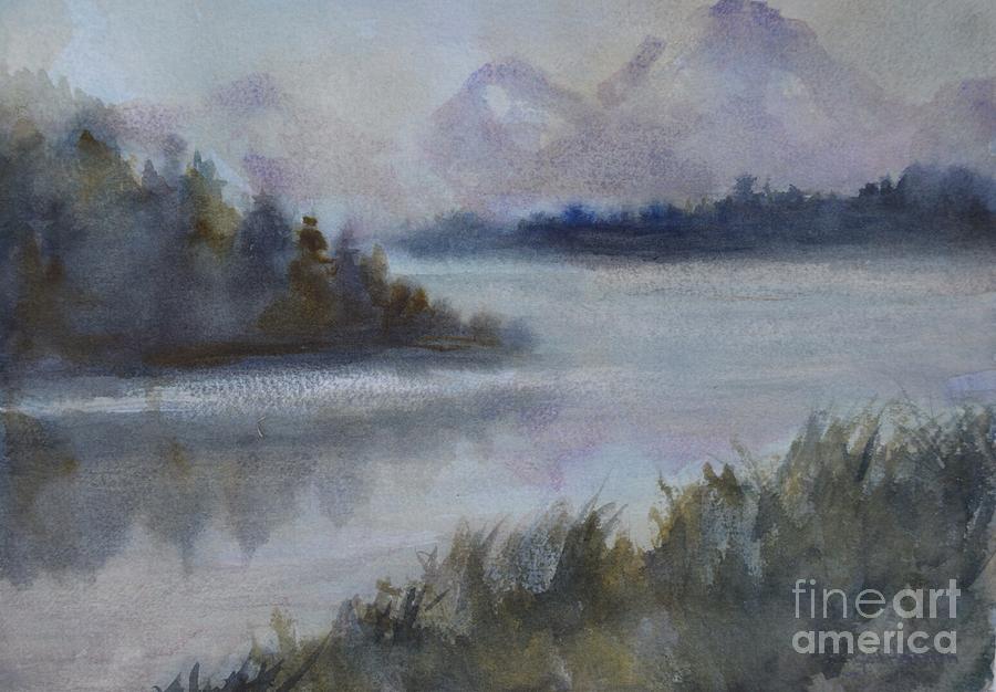 Tree Painting - Misty Lake  by Gail Heffron
