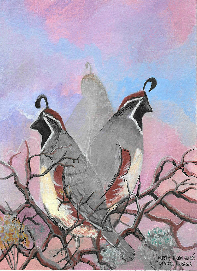 Bird Painting - Misty Morn Guards by Brenda L  Baker