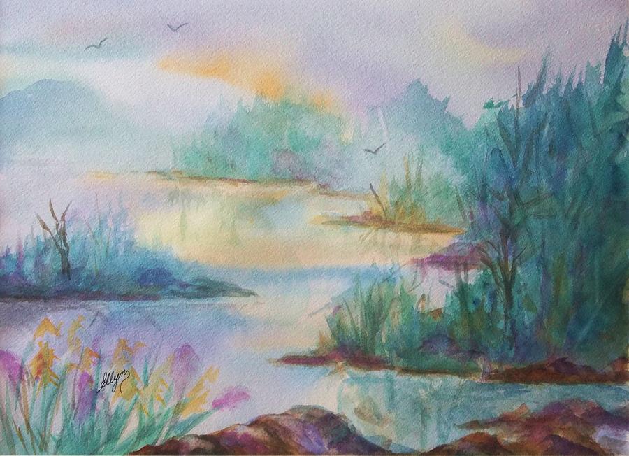 Misty Morn On A  Mountain Lake Painting by Ellen Levinson