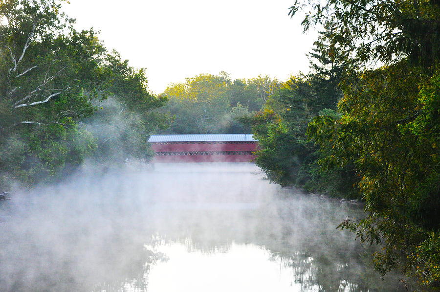 Gettysburg National Park Photograph - Misty Morning Covered Bridge by Bill Cannon