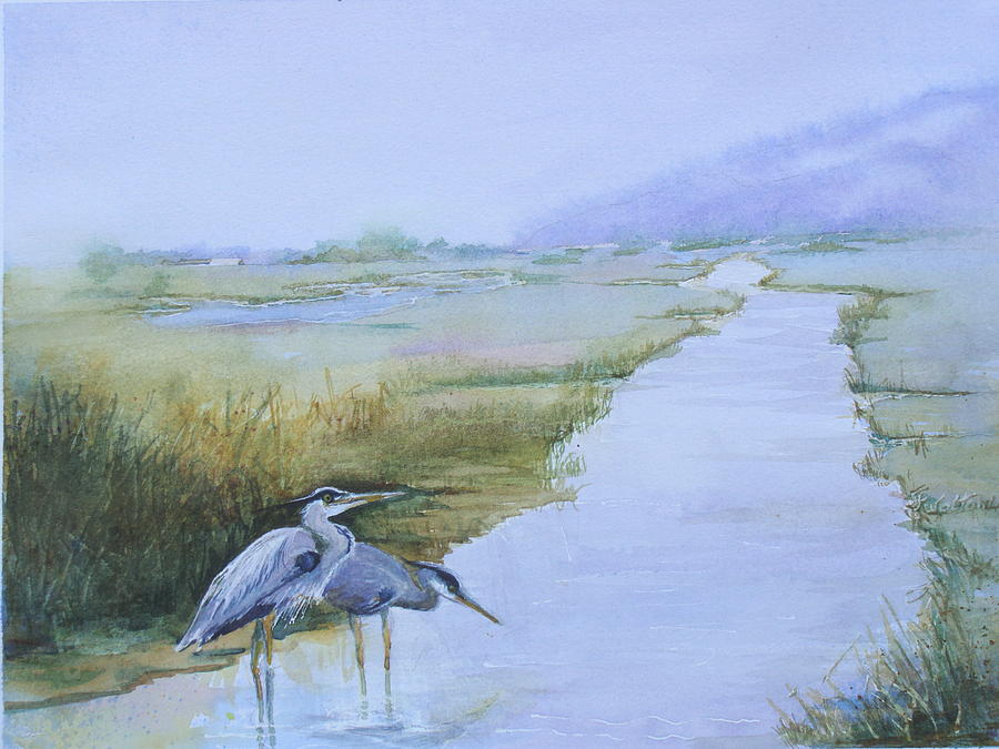Misty Morning Fishing Painting by Judy Fischer Walton