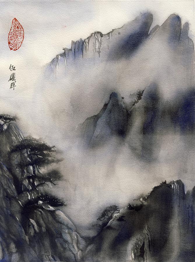 Misty Mountain In Blue Painting by Alfred Ng