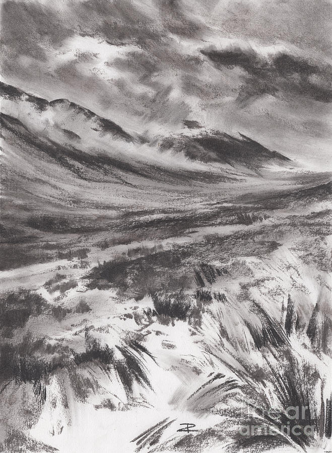 Misty Mountains sketch Drawing by Paul Davenport