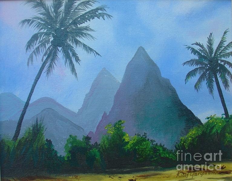Coconut Painting - Misty Pitons by Kizzy Garconnette