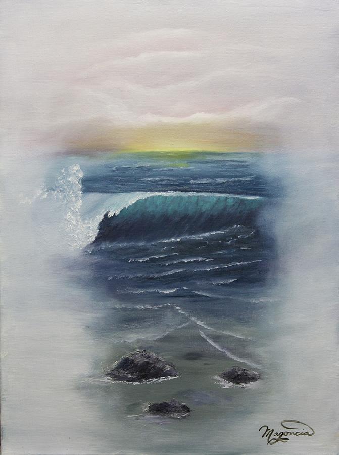 Seascape Painting - Misty Sun Set by Lou Magoncia