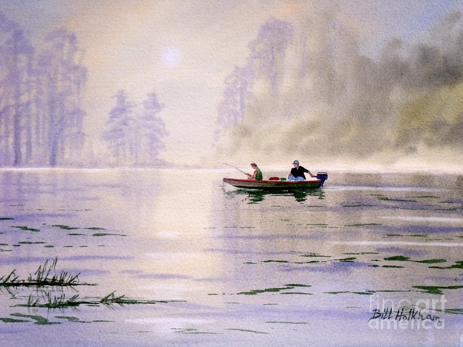 Misty Sunrise On The Lake Painting by Bill Holkham