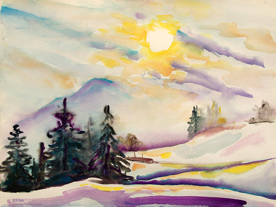 Misty Winter Afternoon In The Alps Painting by Barbara Pommerenke