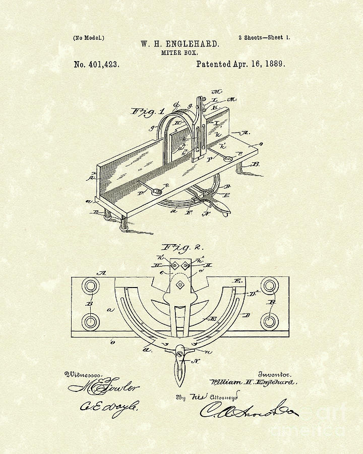 Miter Box 1889 Patent Art Drawing by Prior Art Design