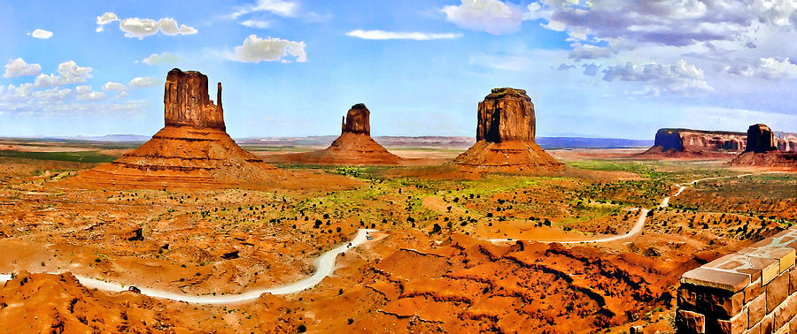 Abstract Digital Art - Mittens Courthouse Monument Valley Panorama  by Bob and Nadine Johnston