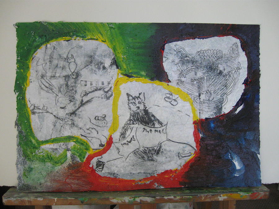 Mixed Media Class Three With Cats Mixed Media by AJ Brown