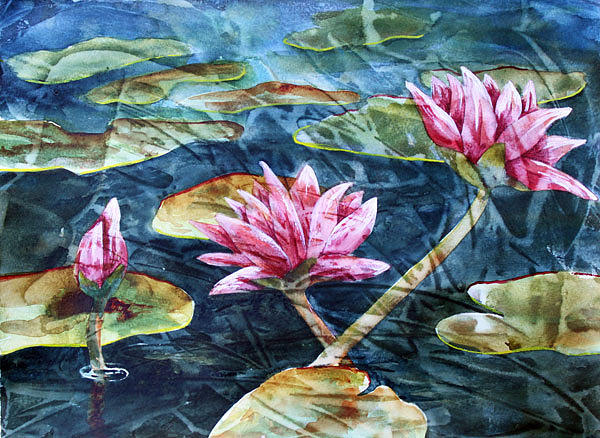 Mixed Media Lilies Painting by Nancy Goldman