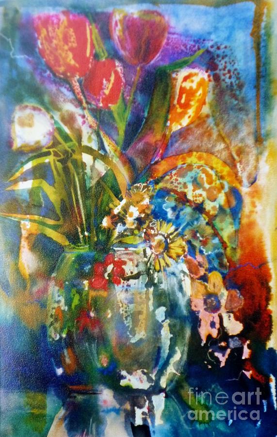 Mixed media tulips Painting by Donna Acheson-Juillet