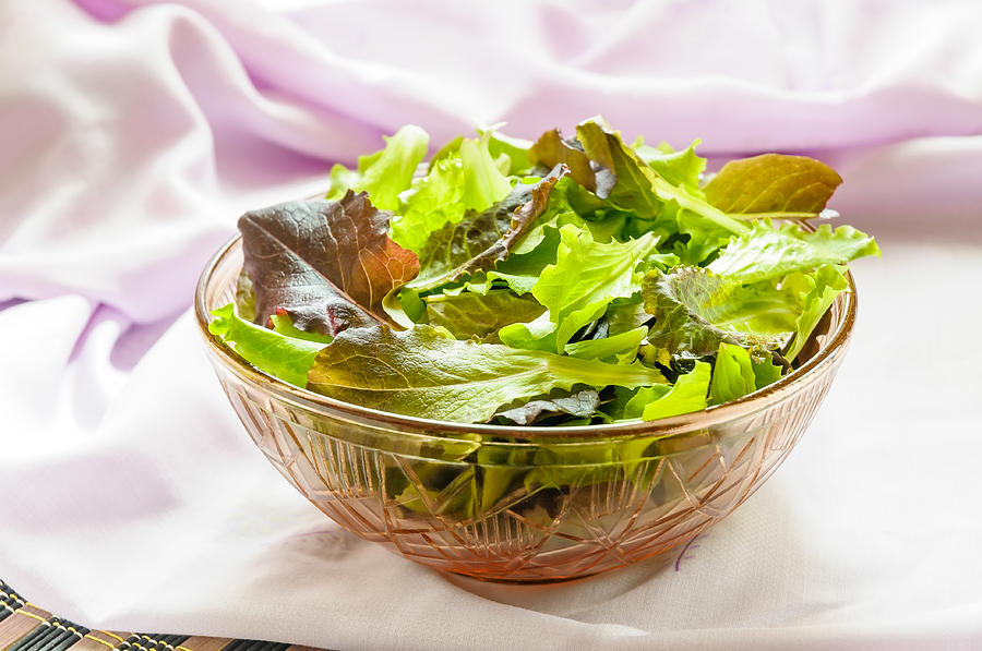 Lettuce Photograph - Mixed Salad on Table by Alain De Maximy
