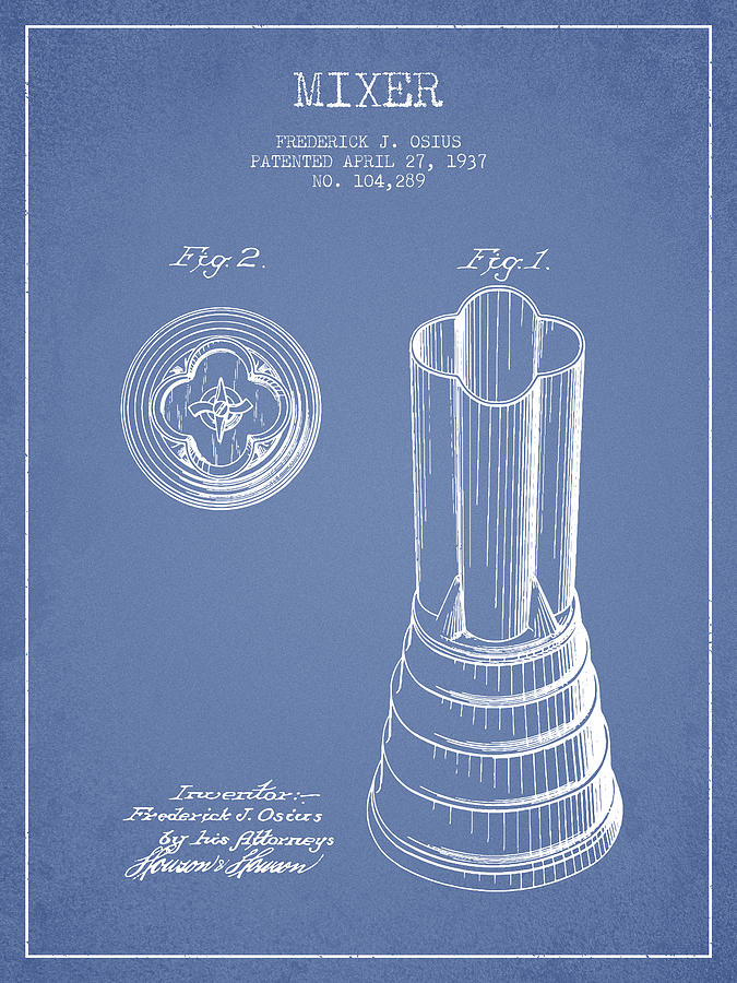 Martini Digital Art - Mixer Patent from 1937 - Light Blue by Aged Pixel