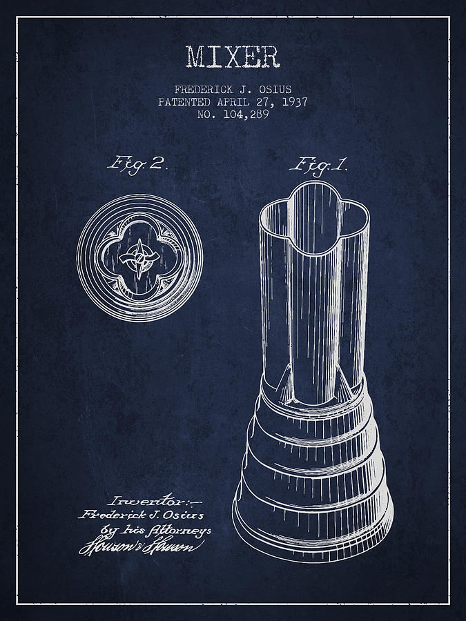 Mixer Patent From 1937 - Navy Blue Digital Art