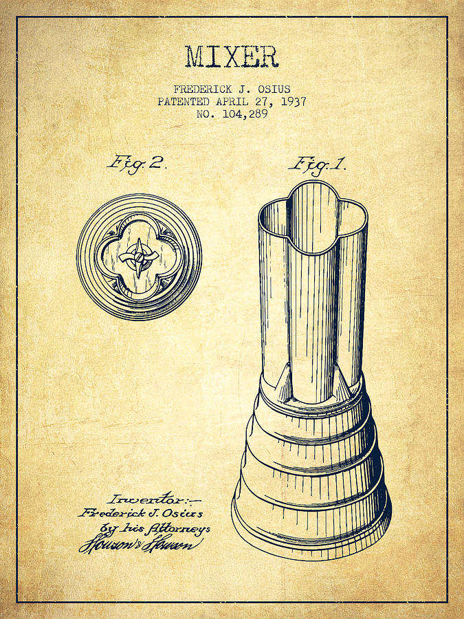Martini Digital Art - Mixer Patent from 1937 - Vintage by Aged Pixel