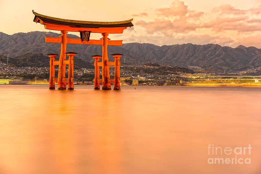 Sunset Photograph - Miyajima Torii gate - Japan by Luciano Mortula