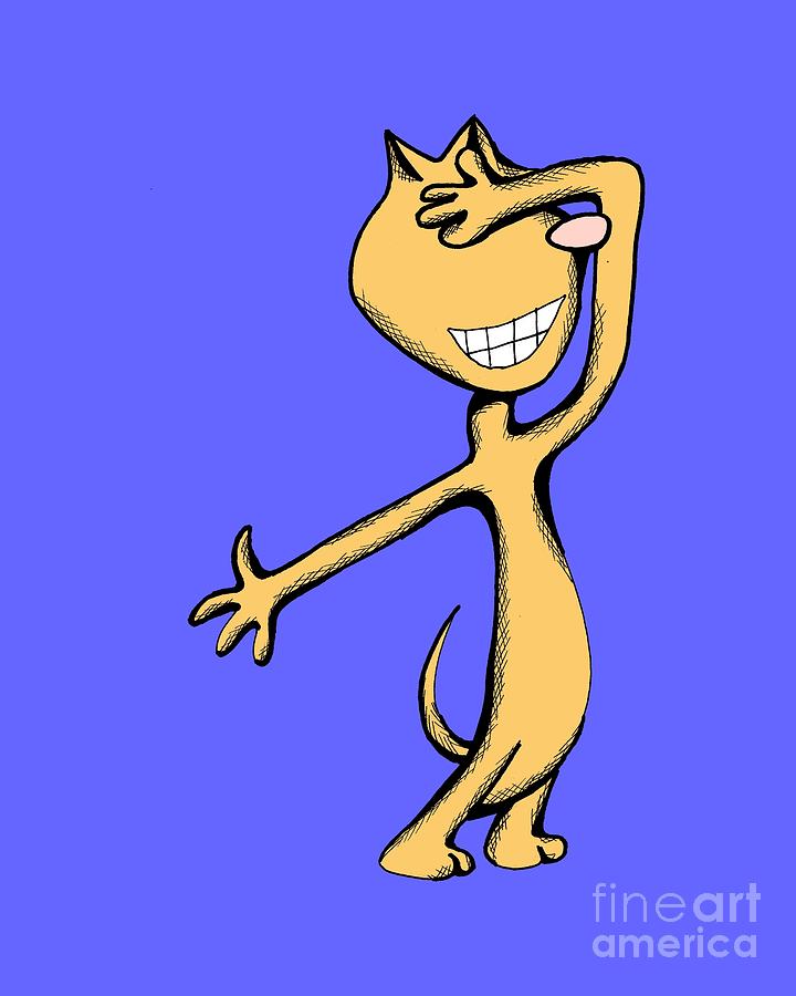 Mizaru Cat Laughing Drawing by Pet Serrano