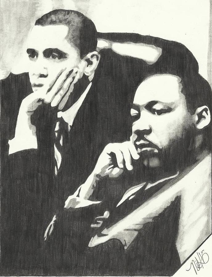 Barack Obama Drawing - MLK And President Obama by Pics By Nick