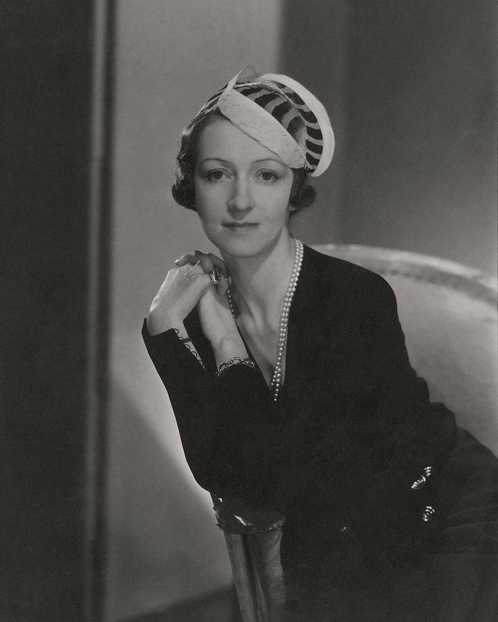 Mme. Chiesa Wearing A Toque Hat With Striated Photograph by George Hoyningen-Huene