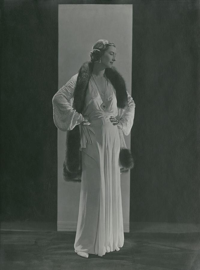 Mme. Simon Rolo In A Gown And Sable-trimmed Photograph by George Hoyningen-Huene