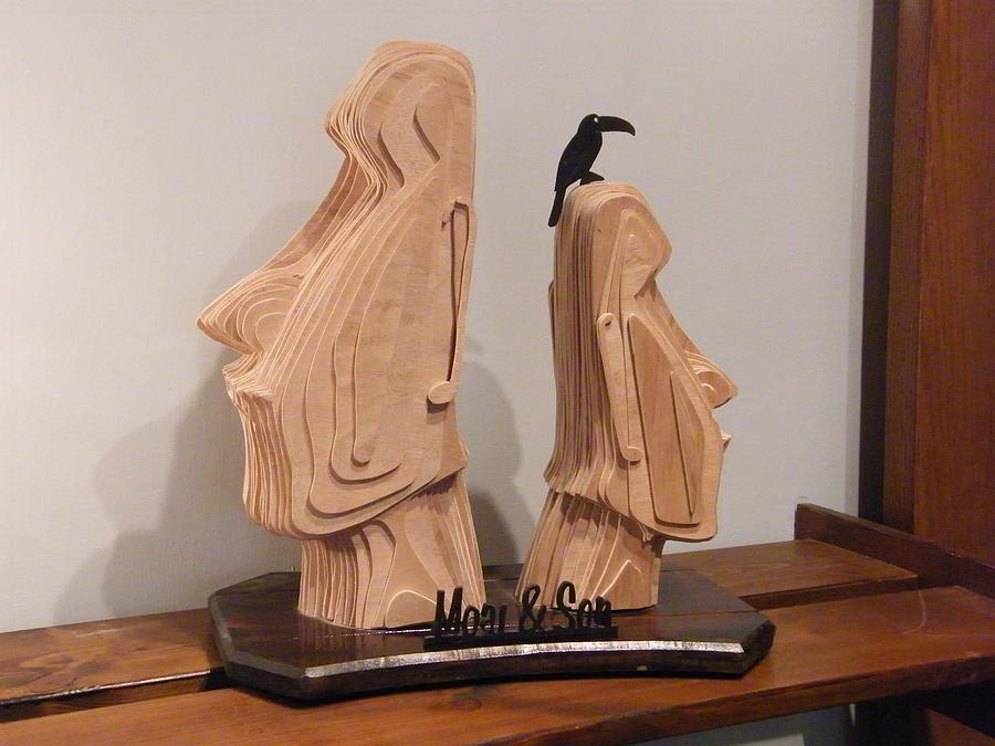 Plywood Sculpture - Moai and Son by Motti Inbar