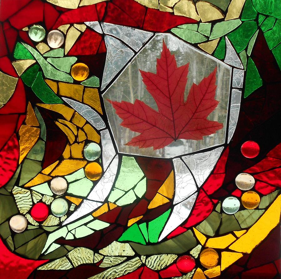 Mosaic  Stained Glass - Canadian Maple Leaf Glass Art by Catherine Van Der Woerd