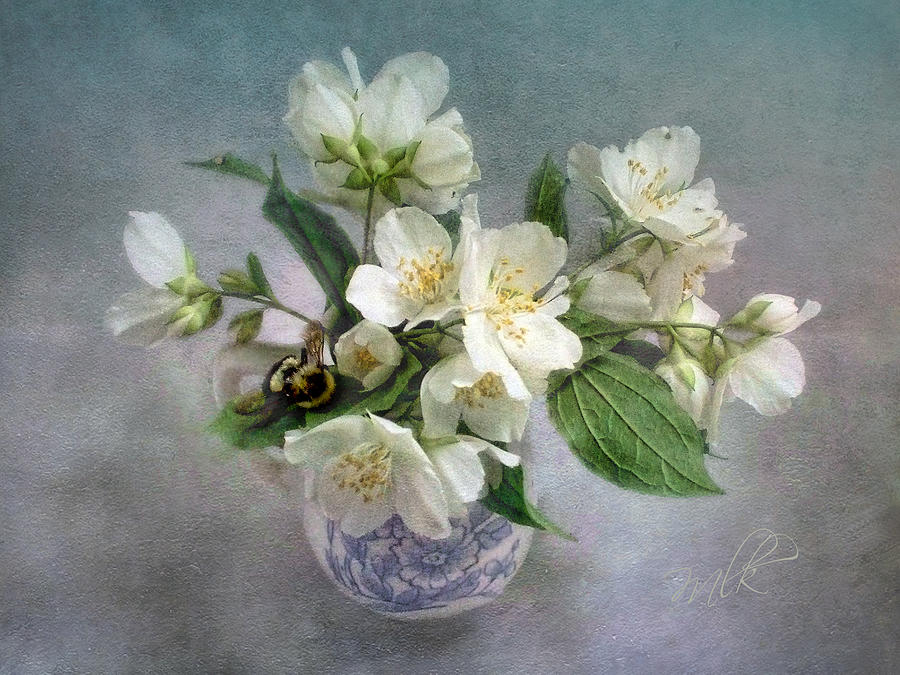 Sweet Mock Orange Blossom Bouquet with Bumble Bee  Photograph by Louise Kumpf