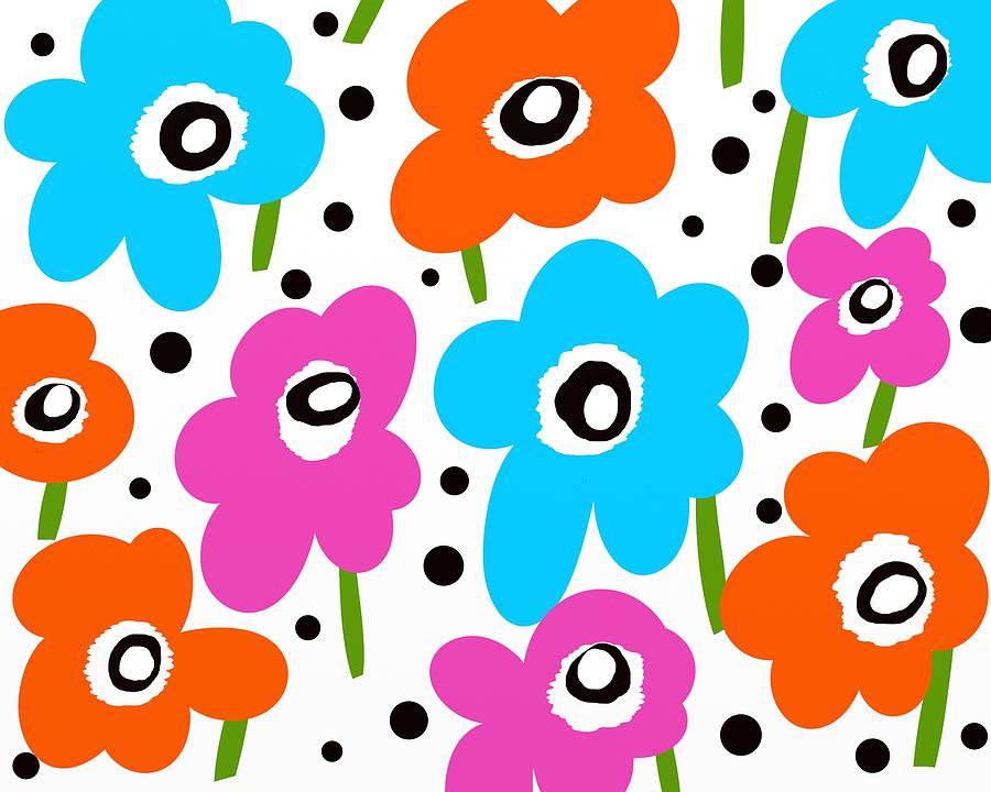 Mod Flowers Mixed Media - Mod Dot Flowers by Marlene Kaltschmitt