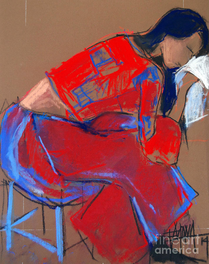 Abstract Painting - Model #3 - Woman wiping her face - figure series by Mona Edulesco