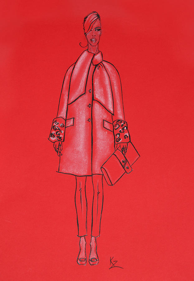 Model elegant red coat   Painting by Kate Zucconi