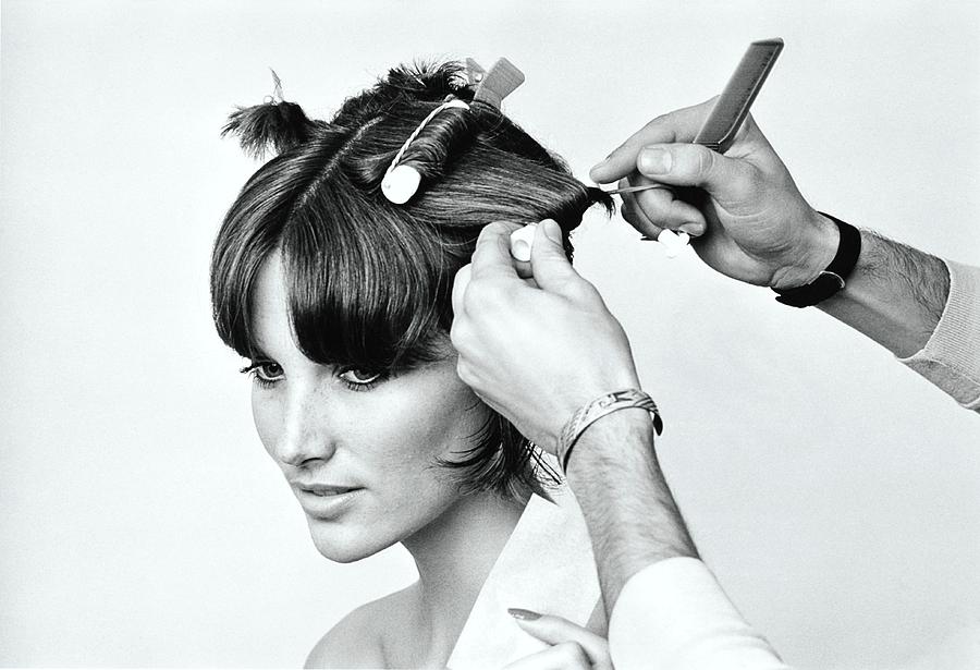 Model Getting Hair Put In Curlers Photograph by William Connors