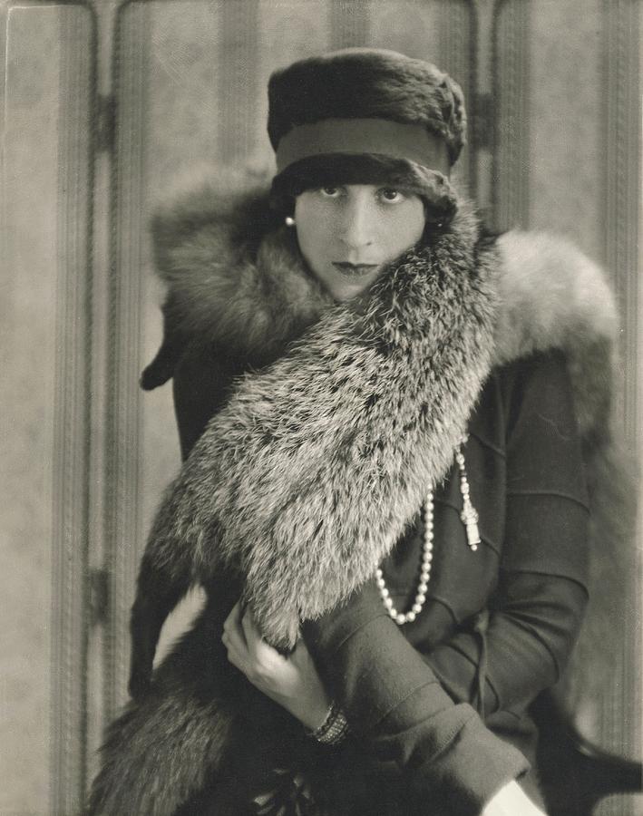 Model Halles Stiles Wearing A Rabbit Fur Hat Photograph by Edward Steichen