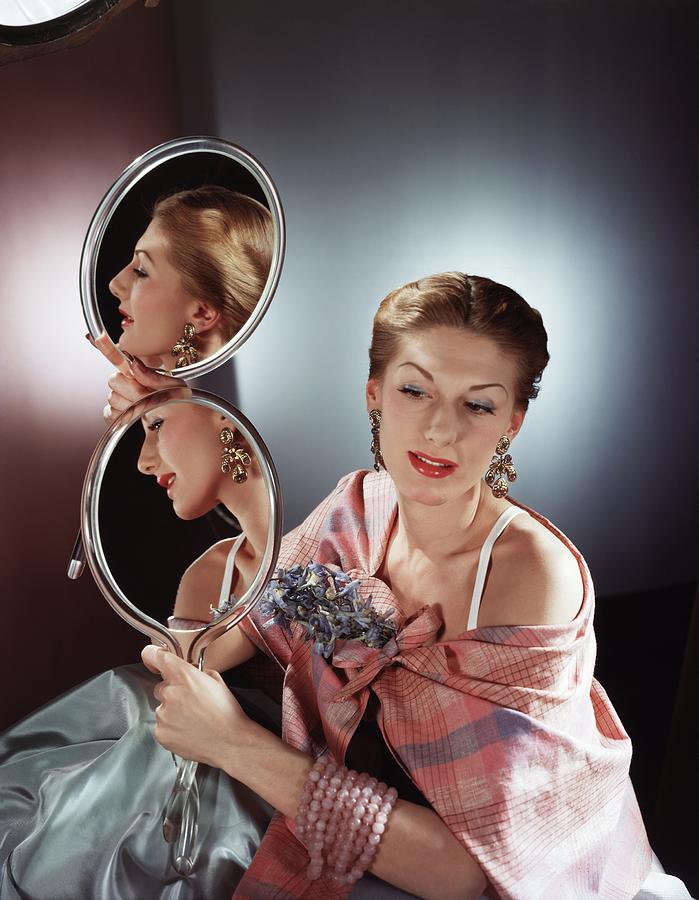 Model Holding Mirror Photograph by Horst P. Horst