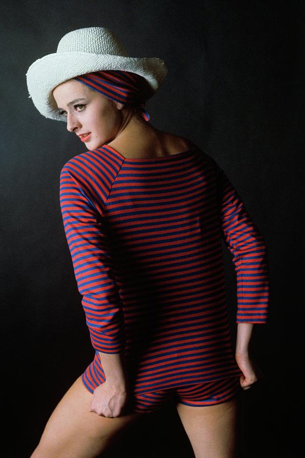 Model In A Blue And Red Striped Top And Matching Photograph by Frances McLaughlin-Gill