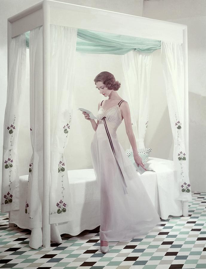 Model In A Nightgown Reading A Letter Photograph by Frances McLaughlin-Gill