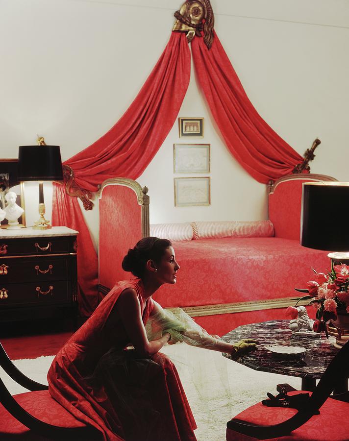 Model In A Red Bedroom Photograph by Horst P. Horst