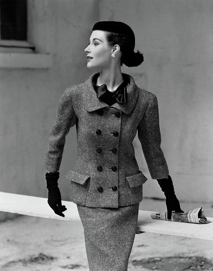Model In A Suit Standing In Front Of Railing by Frances McLaughlin-Gill