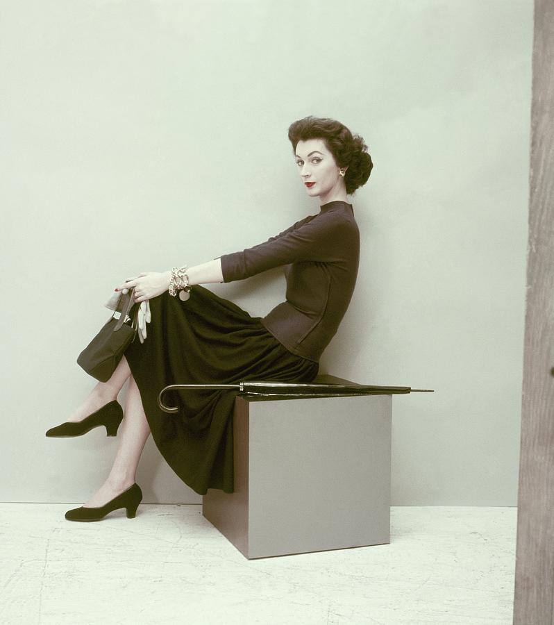 Model In Wool Jersey Skirt And Shirt Photograph by Frances McLaughlin-Gill