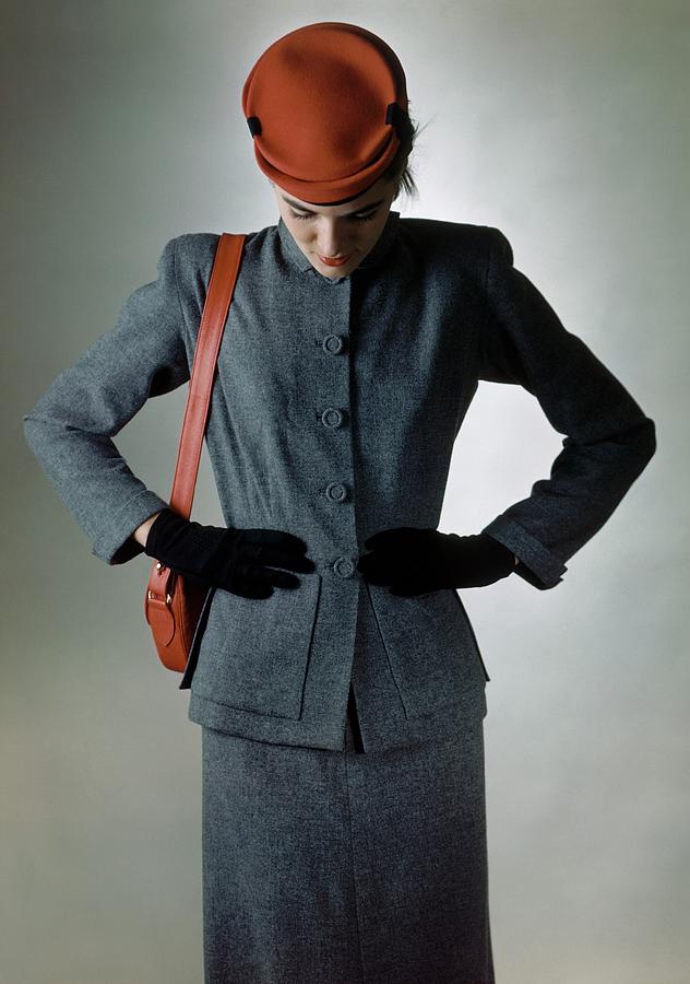 Model In Wool Suit By Tony Guild And Hat Photograph by Frances McLaughlin-Gill
