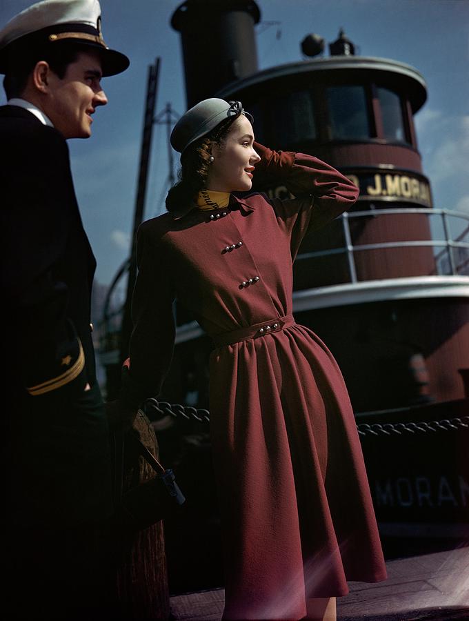 Model Standing In Front Of A Riverboat Photograph by Frances McLaughlin-Gill